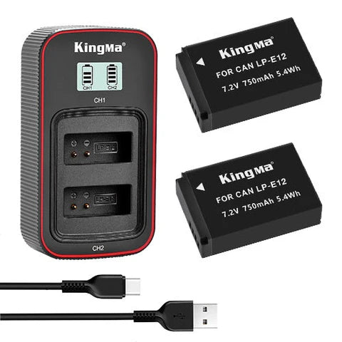 Kingma Canon LP-E12 Twin Battery & LCD Charger Kit (2x Batteries + Charger)