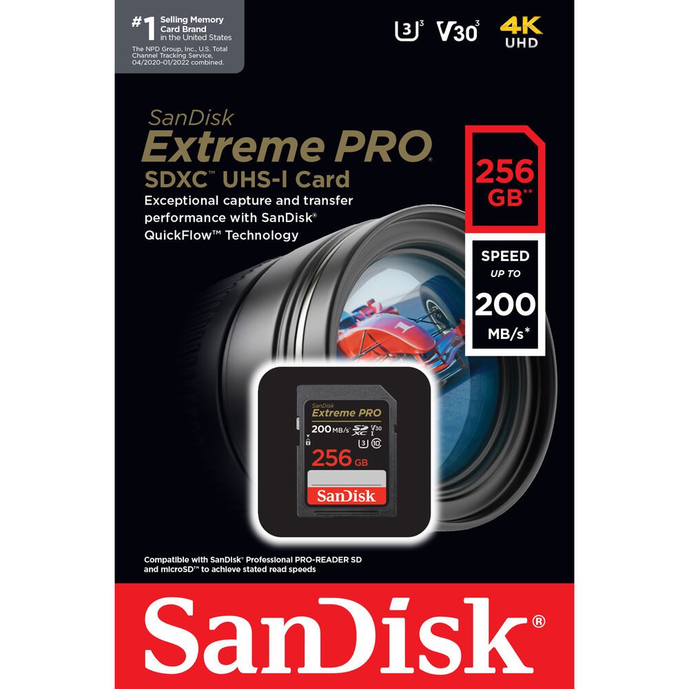 SanDisk Extreme Pro SD 256GB 200 mb/s Memory Card