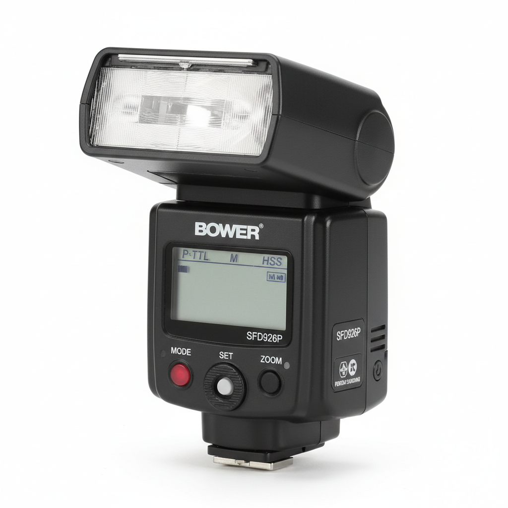 Bower SFD926P Power Zoom Flash for Pentax and Samsung cameras on white background