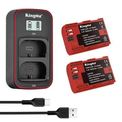 Kingma Canon LP-E6NH Twin Battery & LCD Charger Kit (2x Batteries + Charger)
