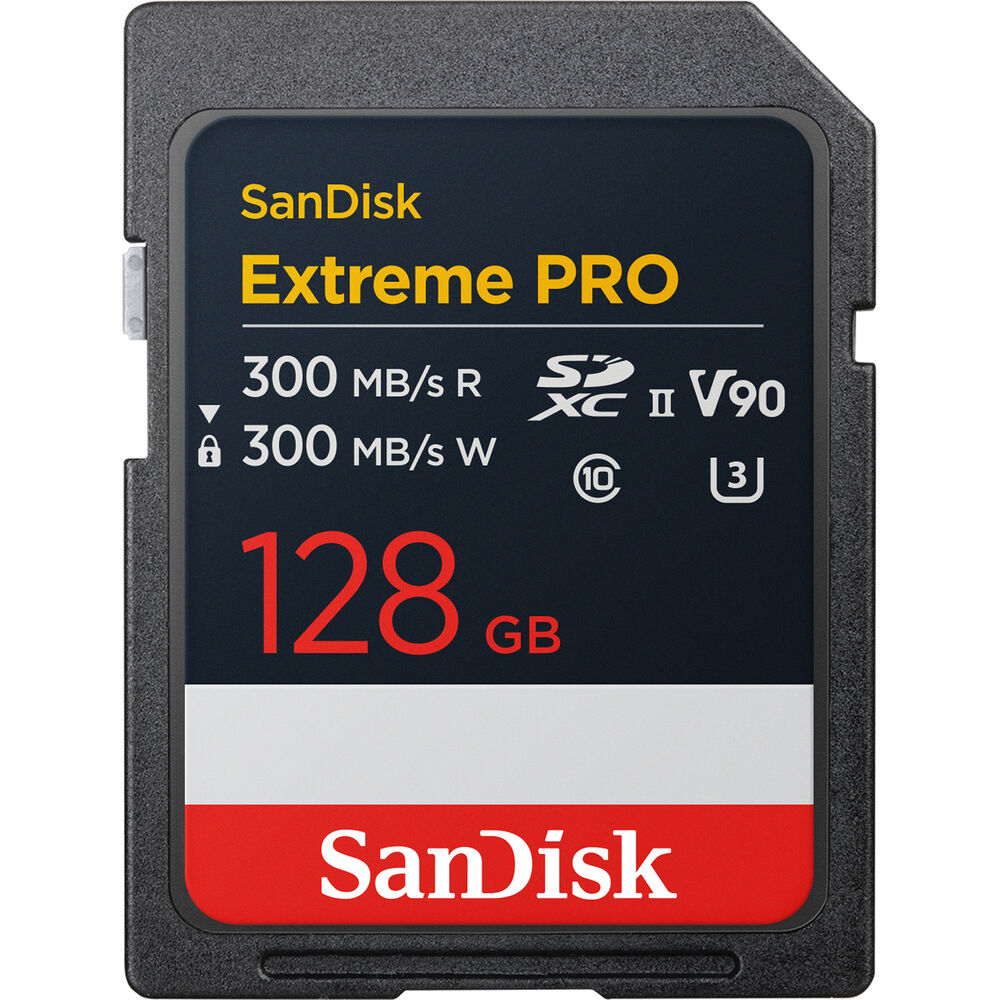 sandisk extrm pro 128gb 300mbs r 300mbs w sd card