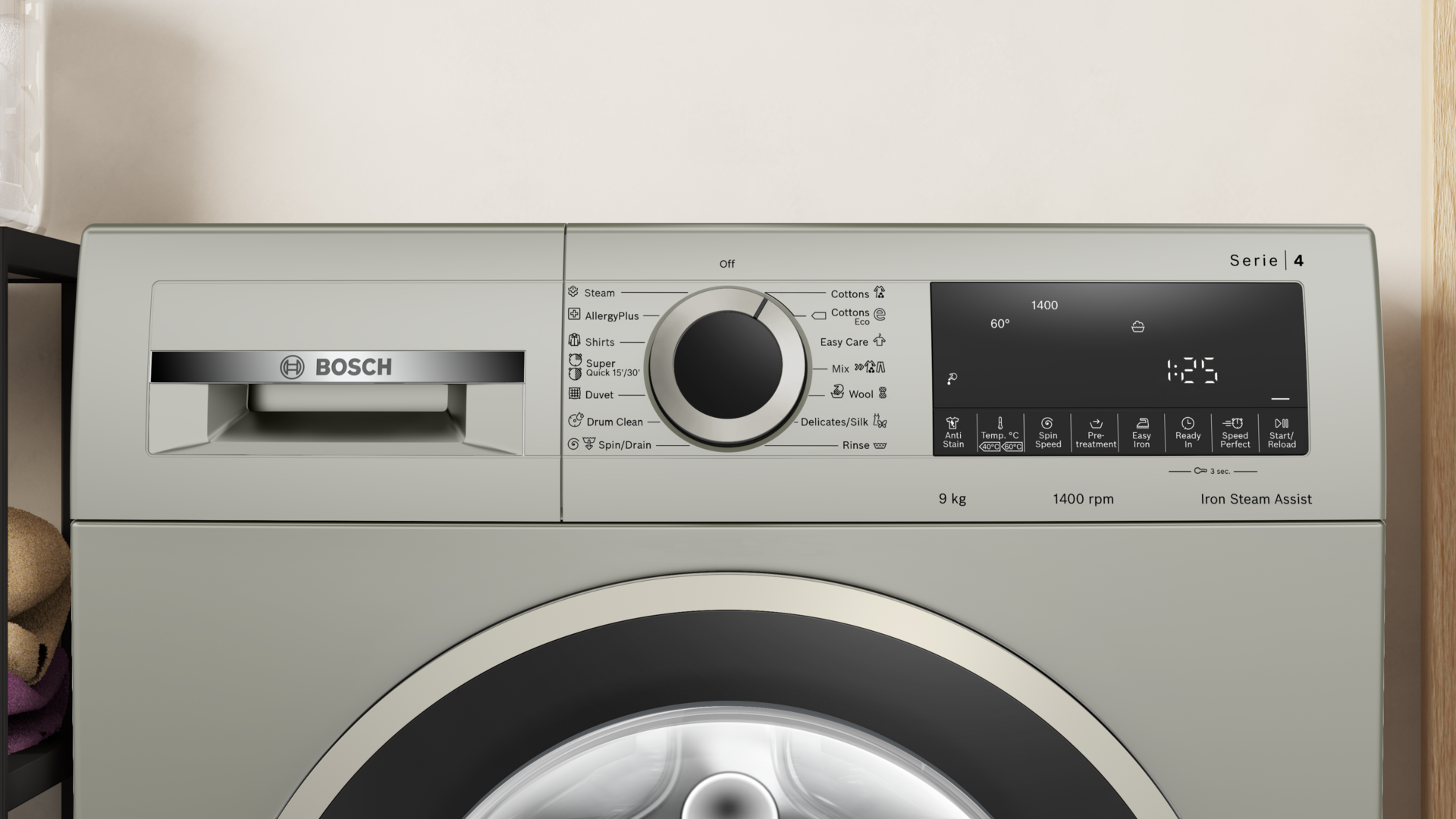 Bosch WGA1440XZA 9kg Series 4 Front Load Washing Machine – Silver Inox